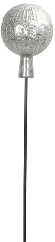 Posiwio dekorativer ausgefallener Gartenstecker mit geprägter Rosenkugel Glaskugel in Cracklee-Optik Silber rosa hellgrün und 2 möglichen Größen (Silber, klein), P10599