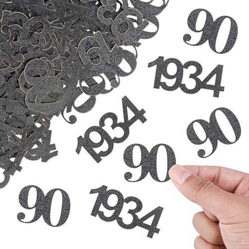 ALEGRE Glitzer Konfetti 90 Geburtstag Deko Groß 3,4-5cm, 100 Stk Deko 90 Geburtstag Mann, Tischdeko 90 Geburtstag Frau, Streudeko 90er Geburtstag, 90. Geburtstag Deko Schwarz, Geburtstagsdeko 90 Jahre