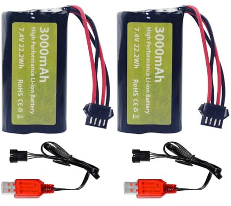 ZYGY 2PCS 7.4V 3000mah 15C 2S Li-ion Battery with SM-4P Plug with USB Charging Cord for EC08 DE85 RC Car Truck RC Boat RC Drone Engineering Vehicle Battery