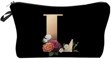 A-Z Personalisierte Initiale Make-up-Tasche,Personalisierte Make-up-Tasche Geschenke für Frauen A-Z Make-up-Tasche Geschenke,Braut-Kosmetiktasche,Schwarz,tragbare Kosmetiktasche (L)