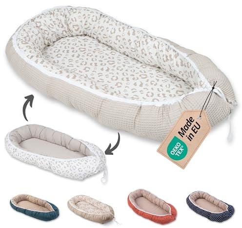 ULLENBOOM Babynest - 100% OEKO-TEX Materialien & Made in EU, Leo - Babynestchen Neugeborene aus kuscheliger Baumwolle, Ideal als Reisebett & Kuschelnest geeignet