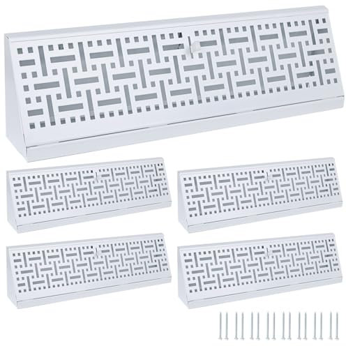 Flowild 4 Pcs 18 Inch Baseboard Register (Duct Opening Size) - Wicker Design Baseboard Vent Covers for Home Floor Wall - Easy Adjust Air Supply Lever Floor Baseboard Diffuser (White)