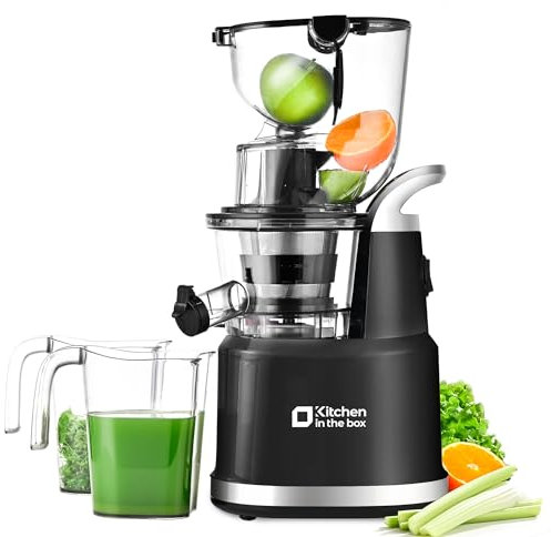Cold Press Juicer Machines, Kitchen in the Box Slow Masticating Juicers Machine,3.26inch Large Wide Feed Chute Fit Whole Fruits & Vegetables,BPA Free,Easy to Clean (Bright Black)