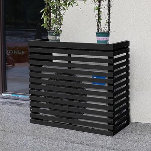 Klimaanlagen Abdeckung, Wärmepumpen Abdeckung, Außen Klimaanlagen Abdeckung, Großes Massivholz Klimaanlagen Rahmen, Schutzgitter, Augenschutz, Holz Blumenständer(Black,105x45x95cm/41x18x37in)