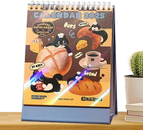 Cartoon-Tischkalender 2025, süßer Tischkalender 2024–2025,Tischkalender 2024-2025 - Abreißbarer Tischkalender 2024–2025, Monatsplaner aus dickem Papier, 14 x 18,3 cm großer Tischkalender