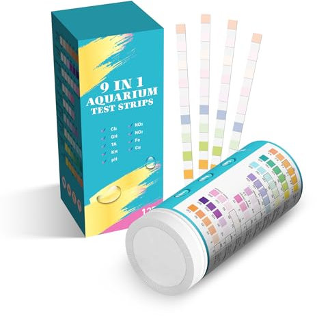 Joygain 9 IN 1 Teststreifen Aquarium for Wassertest: 125 Stück Aquarium Teststreifen Genaue Prüfung Nitrat Nitrit Härte Freies Chlor pH Karbonat Gesamtalkalität für Aquarium Fischtank
