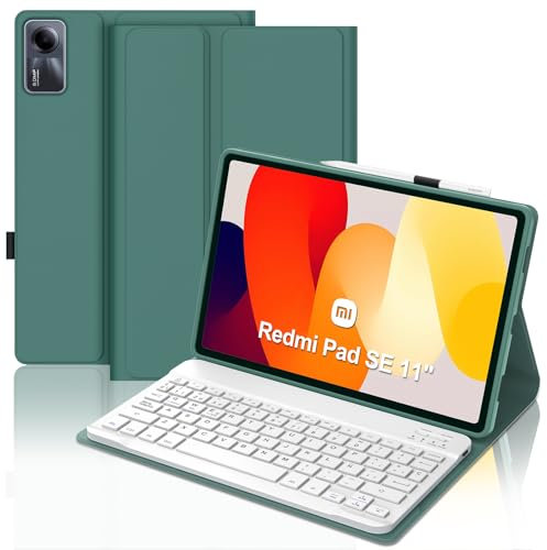 FOGARI Teclado para Redmi Pad SE 11 2023, Funda Redmi Pad SE con Teclado, Español Ñ Teclado Bluetooth Extraíble Magnético para Xiaomi Redmi Pad SE 11, Verde Oscuro