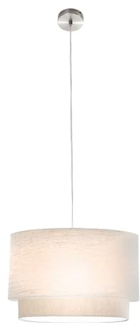 Hängelampe Esstischleuchte rund Pendellampe beige Textil Wohnzimmerlampe, Metall Nickel matt, 1x E27, DxH 40 x 150 cm