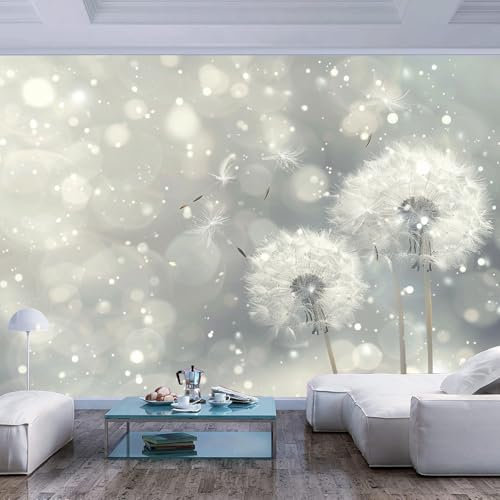 JIAOQSS Wandtapete 3D Effekt Pusteblume Silber Glitzer Fotowand 3D Effekt Tapete Wandbild Wohnzimmer Schlafzimmer Büro Flur
