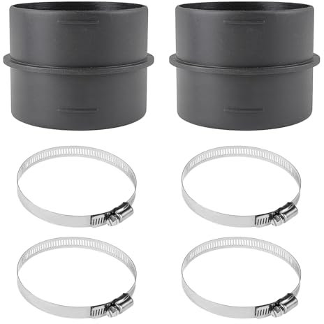 Ducting Joiner Lot de 2 raccords de tuyau de ventilation 60 mm avec 4 colliers de serrage en acier inoxydable - Raccord pour tuyau de conduit de chauffage, chauffage auxiliaire