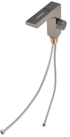 Badarmatur Waschtischarmatur Spültischarmatur mit LED Display und Keramikventilkern für Badezimmer Küche 60 cm Schläuche G1/2 Standardanschluss hydropower Stromversorgung