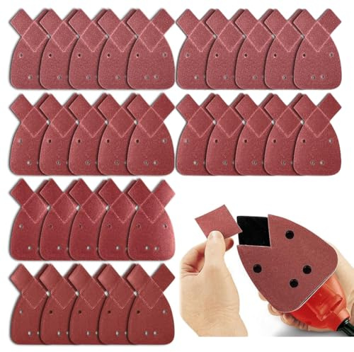 LESNIC 80pcs 80 Grits Mouse Sander Discs | Mouse Sander Pads for Black Decker, 4 Holes Mouse Sanding Sheets Hook & Loop Assorted, Fit Detail Palm Sander