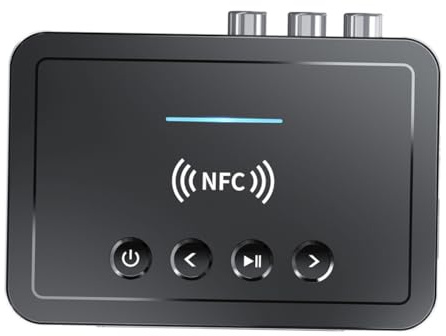 MERRYHAPY NFC Funk Audio Empfänger Adapter mit Reichweite Kabelloser Audio Wireless Empfänger für Lautsprecher Stereoanlage Kompatibel mit Tv PC Verstärker Optischer und Aux Verbindung