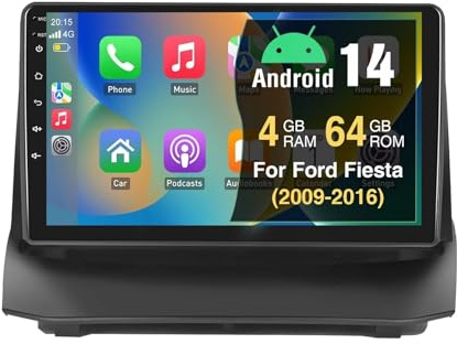 Android 14 Car Radio para Ford Fiesta MK6 2009-2013 2 DIN de Coche NAVEGACIÓN con Pantalla Táctil 9 Pulgadas Reproductor Multimedia(F1 1+32G)