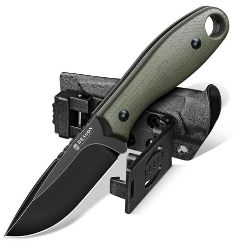 Dragon Creek Kompaktes Feststehendes Outdoor Messer D2 Stahl Grün | Drop Point Jagdmesser Design mit Kydex-Scheide, G10 Griff, Full Tang Struktur für Camping, Bushcraft und Outdoor-Aktivitäten
