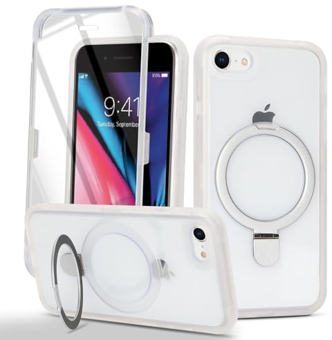 Zouzt Matte for iPhone SE 2022 (3rd)/2020 (2nd)/iPhone 8 Case, White | With Stand, 360 Full Body, Translucent Matte, Military Grade Drop Proof, Shockproof Protective, Anti-Fingerprint Phone Case
