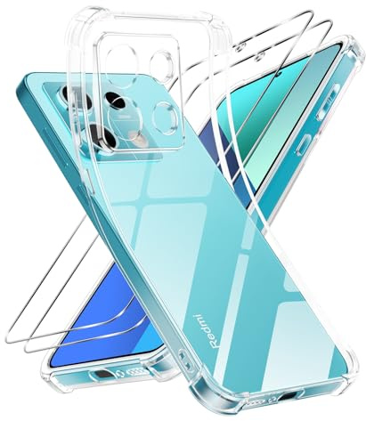 Niokfrci Cover per Redmi Note 13 Pro 5G con 2 Pezzi Pellicola Vetro Temperato, Custodia Antiurto Sottile Bumper Trasparente Morbida Silicone, Anti-Graffio Chiaro Case per Xiaomi Redmi Note 13 Pro 5G