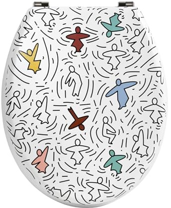 MSV - F1 Karl MDF-WC-Sitz - Absenkautomatik - 42,5 x 36,5 x 5 cm - Mehrfarbig - Universelles Design, geeignet für Familien - Einfache Montage und Reinigung