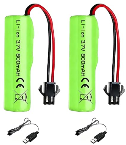 Dhqkqg 2 Stück 800mAh 3.7V RC Akku, Universal Li-Ion Battery, Wiederaufladbare Lithium-Batterien mit UBS Ladekabel SM-2P Stecker, Compatible Für RC Fahrzeuge, Boote, Panzer, Auto, Roboter, Stunt Car