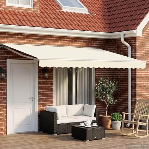 Tenda elettrica retrattile color crema, 5 x 3,5 m, tenda da sole in alluminio poliestere per terrazza giardino, bracci motorizzati con telecomando, design semi-cassette