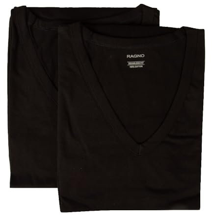 RAGNO Confezione 2 t-Shirt Uomo Maglietta Intima Manica Corta Camiciola Scollo V Cotone Bipack Articolo 601418, 020B Nero, 4-Quarta (EU M - F 3 - USA S - GB 34)