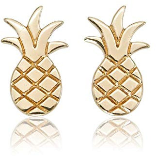 Diamond Treats Flache Ananas vergoldete Ohrstecker aus 925 Sterling Silber, süßer Goldene-Ohrschmuck im Ananas Design, kleine Gold-Ohrringe für Mädchen und Damen, Goldohrringe für Frauen