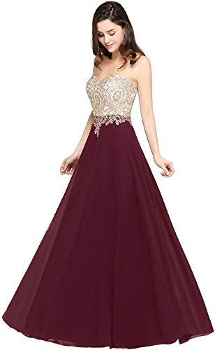 Misshow Robe de Gala Cocktail Longue avec Appliques Florale Sexy Chic Elégante pour Mariage sans Manches