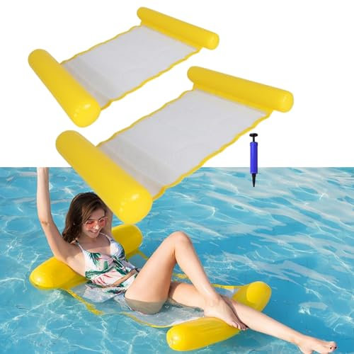 2Pcs Flottantes Hamac Gonflable Piscine, Bouées et Matelas Flotteur Hamac de Natation Radeau Flottant de siège lit de hamac avec Pompe à air pour Plage, Partie, Vacances 130 * 73 CM