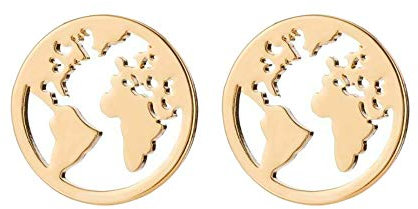 Goldene Ohrringe in minimalistischem Weltkarten Motiv | Trendschmuck | Ohrstecker | Damenohrring | Frauenohrring | Travel | Karte | Welt | Welkarte | Map | Globus | Kreis | Wanderlust