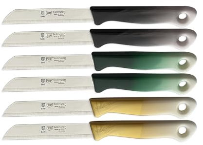 SMI Set de Couteaux Solingen - Office, Éplucheur, Cuisine, Fruits, Légumes - Lame Dentelée en Acier Inoxydable - Made in Germany (6 Pièces - Multicolore)