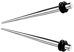 KJM FASHION 2 Stk Chirurgenstahl 2,5 mm 10g Taper schwarzen O-Ringen Earplugs Dehnungsstab Ohr Taper Lang Flesh Ohrringe Expander Piercing Schmuck 5271