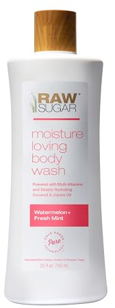 RAW SUGAR Simply Body Wash, (25 Fl Oz, Pack of 1) Bath Soap, Formulated without Sulfates & Parabens (Watermelon + Fresh Mint)