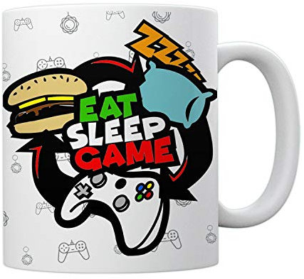 Gamer Mug - Eat Sleep Game Repeat - Gamer Gift - Novelty Tea Coffee Ceramic Cup - Video Games - Boys or Girls Birthday Present