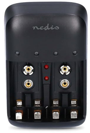 Pilas-Cargador NiMH AA/AAA | 1,2 VDC / 9 VDC | 200,00 mA A | Carga Gradual | Euro/Typ C (CEE 7/16) | Seguridad-Funktionen: Corte automático/Protección de Batería completa