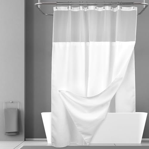 N&Y Home - Cortina de Ducha de Tejido en Relieve con Forro de Tela a presión, 12 Ganchos Blancos incluidos, Estilo hotelero, Impermeable y Lavable, Tela Pesada y Ventana Superior de Malla, 180 x