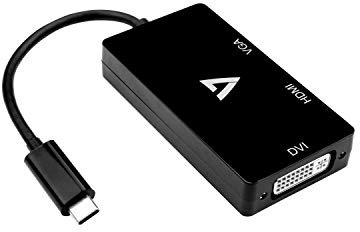 V7 V7UC-VGADVIHDMI-BLK Adaptateur vidéo USB-C (m) vers VGA (f), HDMI (f), DVI (f) pour PC, Mac, projecteur - Noir