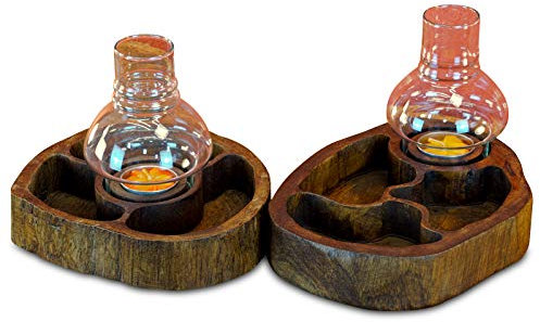 Kinaree Holz Windlicht mit Schale - Teak Schale mit Windlicht - 15 cm Snack Schale für Drinnen und Draußen (Braun - Mitte)