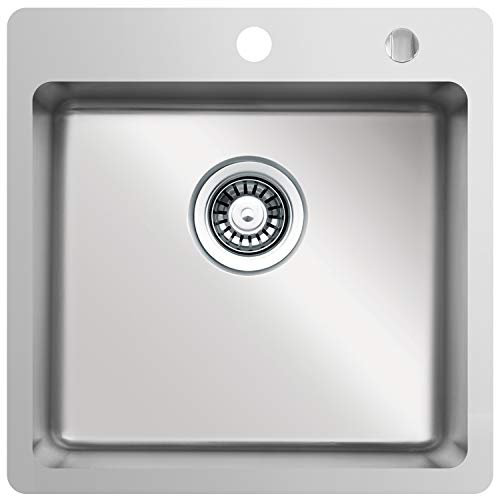 Respekta Chicago Fregadero de acero inoxidable/Fregadero empotrado de 1 cubeta de 50 x 50 cm/Apto para bases a partir de 50 cm de ancho