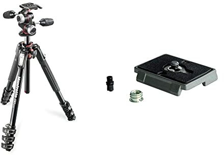 Manfrotto MK190XPRO4-3W Kit Trépied en alu 4 Sections + rotule 3 Dimensions Noir & 200PL Plateau Rapide