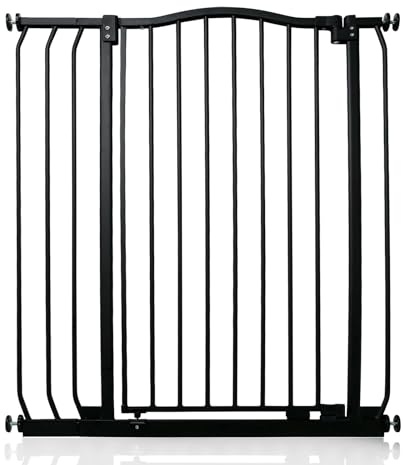 Safetots Cancelletto di Sicurezza Extra Alto con Parte Superiore Incurvata, 80cm - 89cm, Nero Opaco, Extra Alto con 100cm di Altezza, Montaggio a Pressione per Scale, Barriera di Sicurezza