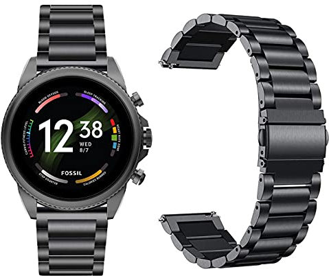 Giaogor Armband Kompatibel mit Fossil Gen 6 Smartwatch, Classic Edelstahl Uhrenarmband für Fossil Gen 6 42mm/ 44mm Smartwatch (Schwarz, 44mm herren)