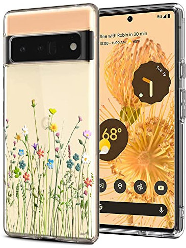 Unov Hülle Kompatibel mit Pixel 6 Pro Hülle klar Transparent Schlanke Schutzhülle Weich TPU Stoßstange Geprägtes das Muster Stoßdämpfung 6.7 Zoll (Blumen Blumenstrauß)