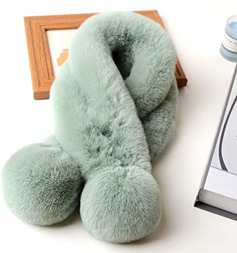 Duories Damen Winter Plüsch Schal - Weich Warm Flauschig Faux Kaninchenfell Winterschal, Herbstschal, Kunstpelz Fellkragen, Schlauchschal, Loop Halstücher für Frauen Mädchen, Grün