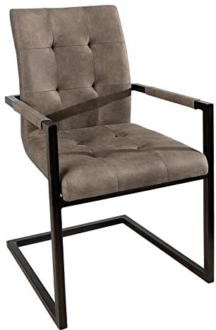 invicta INTERIOR riess-Ambiente.de Design Freischwinger Stuhl Oxford antik Taupe mit Armlehne Eisengestell | eleganter Esszimmerstuhl oder Konferenzstuhl