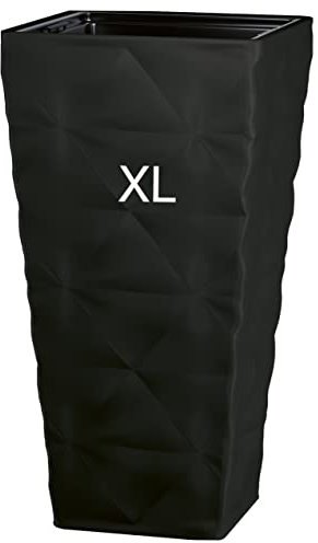 MELTOM Jardinière Fine carrée Bac à Fleurs Panier Plante avec Insert Amovible Effet 3D Noir XL 29 x 56 cm