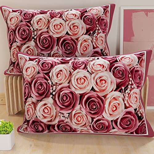 PETTI Artigiani Italiani - Federe Cuscini Letto, Coppia di Federe 50x80 cm, Federa Copricuscino, Federe in Microfibra Anallergica, Made in Italy, Federe Floreale Cipria