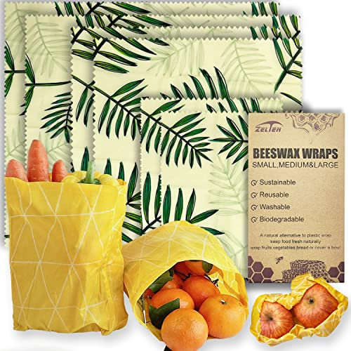 Involucri riutilizzabili in cera d'api per alimenti - (6 confezioni, 3 misure S, M, L) Senza plastica e silicone, involucro ecologico, carta cerata per alimenti,Bamboo Palm