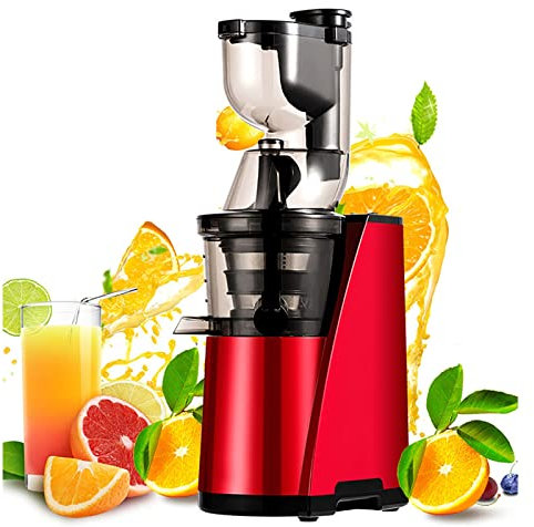 Wide Chute Slow Masticating Juicer Extractor Cold Press Vertical Juicer Machine with Quiet Motor & Reverse Function for High Nutrient Fruit and Vegetable Juice, BPA Free (Color : Red)