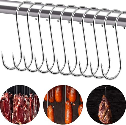 10 PCS Ganchos Para Colgar, 4x17cm Ganchos Para Carne Ganchos Cocina Blauer, Gancho Ganchos Para Carne De Acero Inoxidable, Ganchos En Forma De S Resistentes y Duraderos Barra Cocina Colgar Utensilios