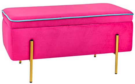 Baroni Home Cassapanca Contenitore in Velluto con Coperchio, Panca Contenitore Portaoggetti, Pouf Poggiapiedi per Camera e Salone, Fucsia, 80x40x40 cm
